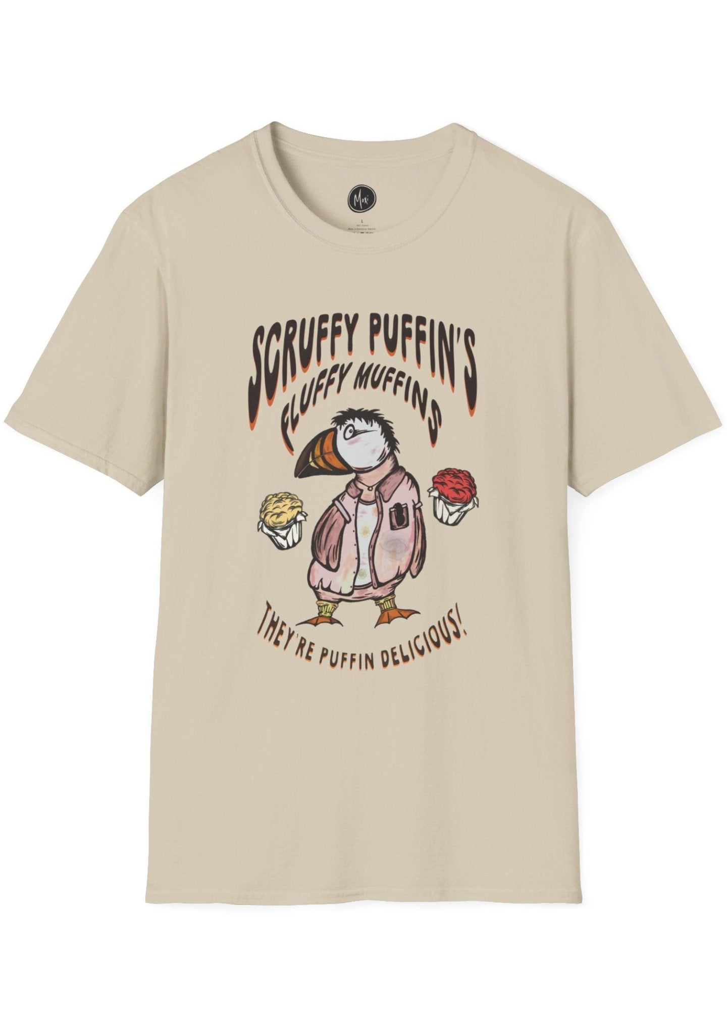 Scruffy Puffin's Fluffy Muffins | Hand-drawn retro brand printed tee