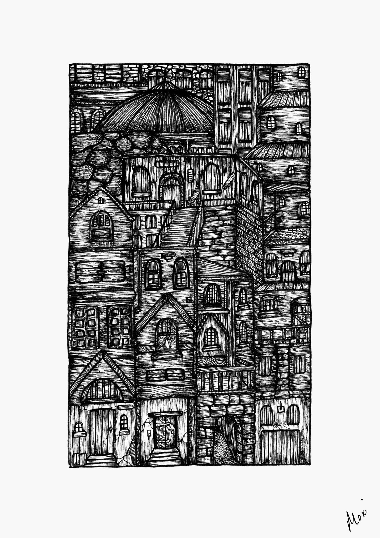 City In a Box | Line Art Illustration