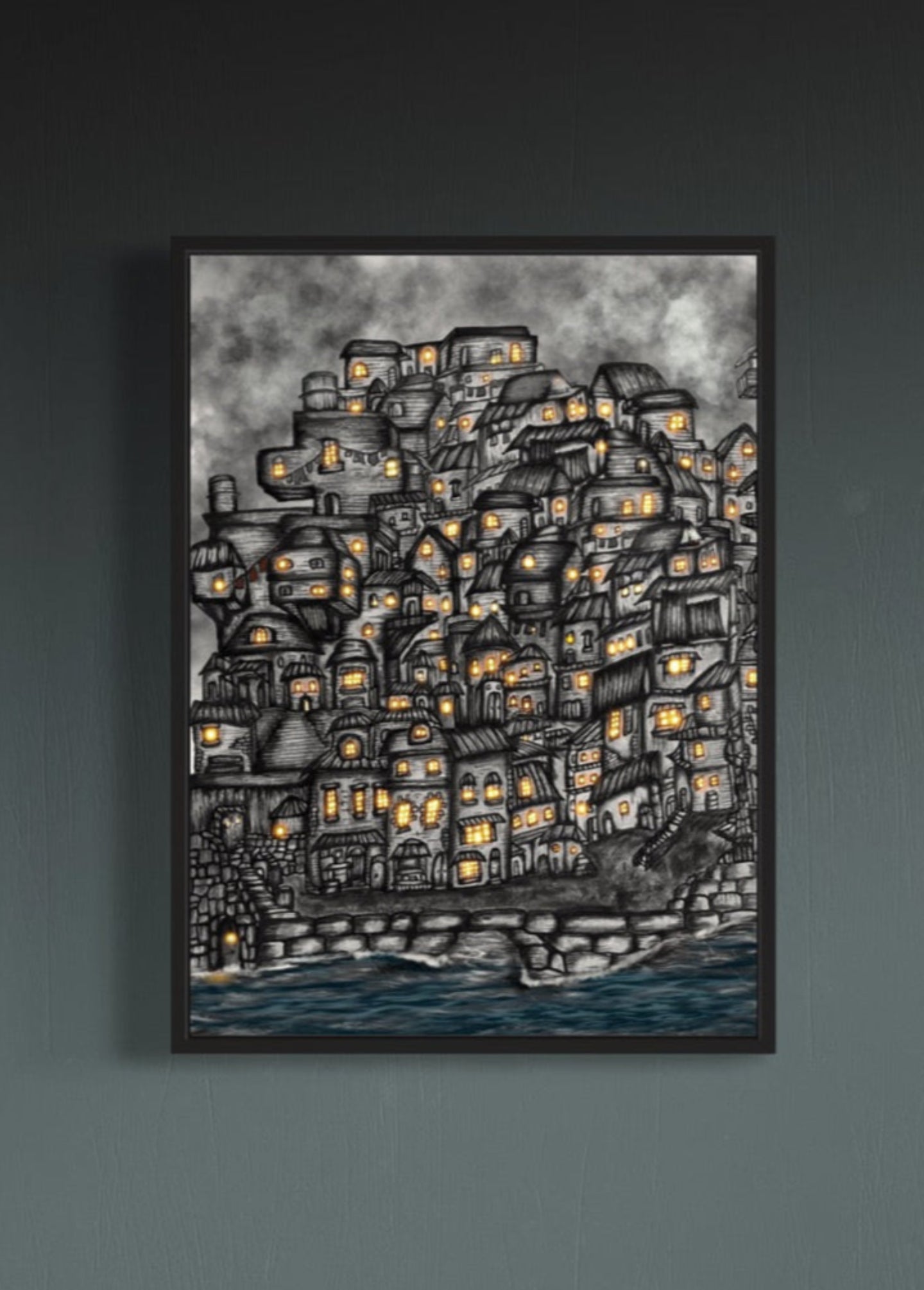 Village Lights || Line Art Print | Detail line work