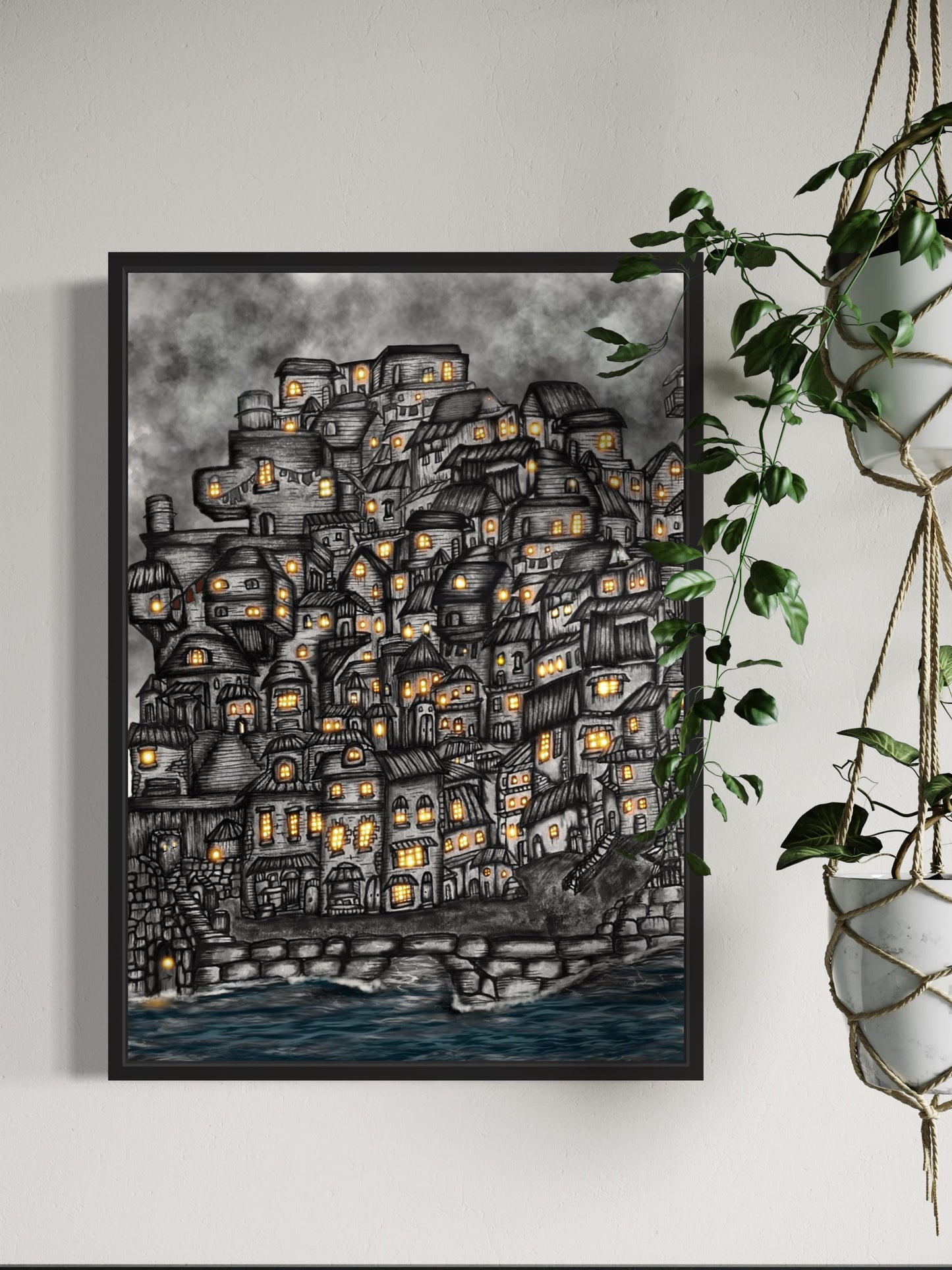 Village Lights || Line Art Print | Detail line work