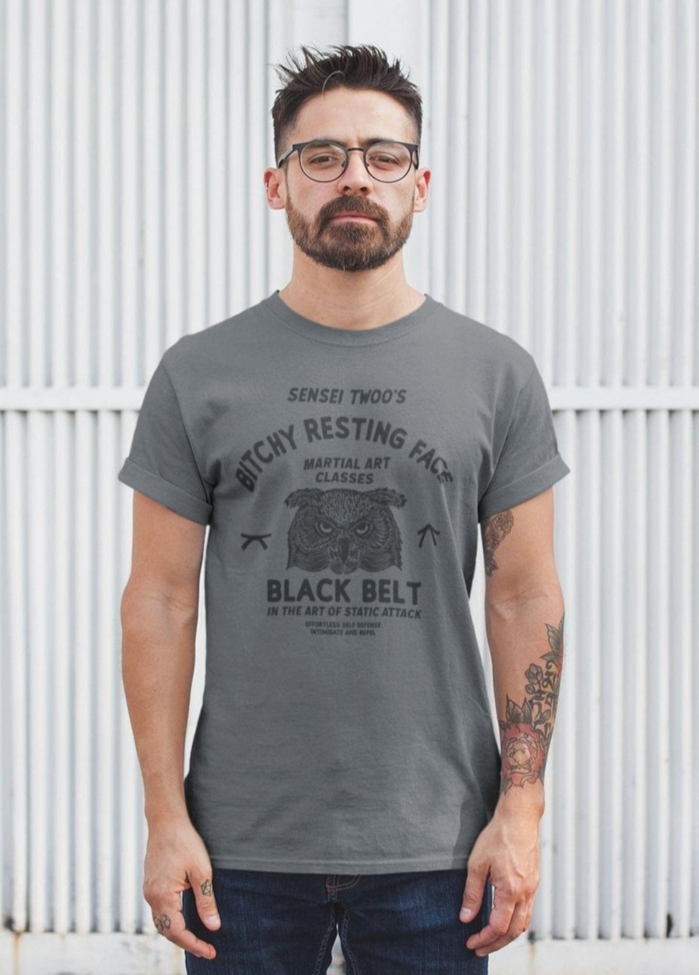 Sensei Twoo - Bitchy Resting Face Black Belt | Retro Logo Style | Hand-drawn printed tee