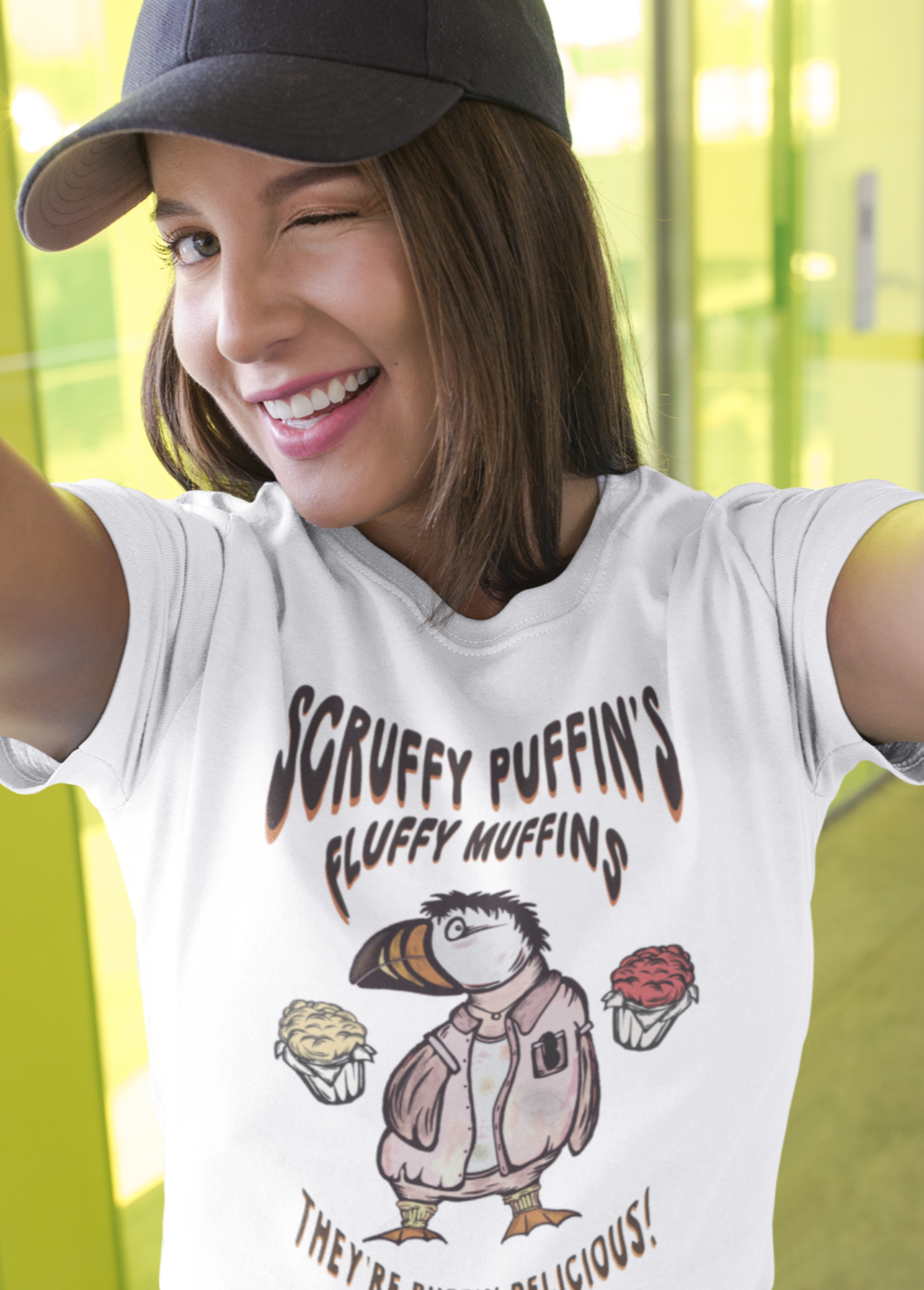 Scruffy Puffin's Fluffy Muffins | Hand-drawn retro brand printed tee