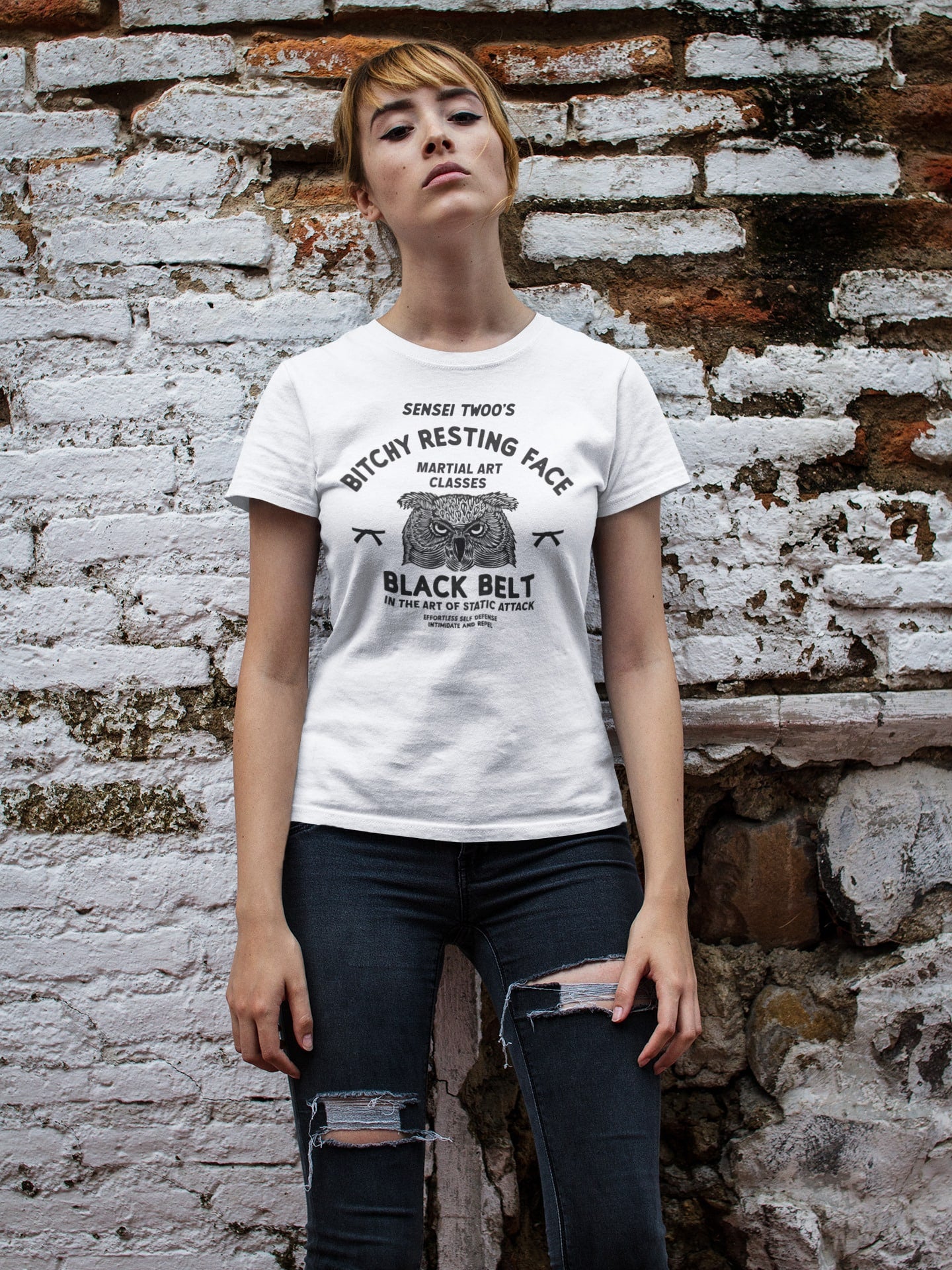 Sensei Twoo - Bitchy Resting Face Black Belt | Retro Logo Style | Hand-drawn printed tee