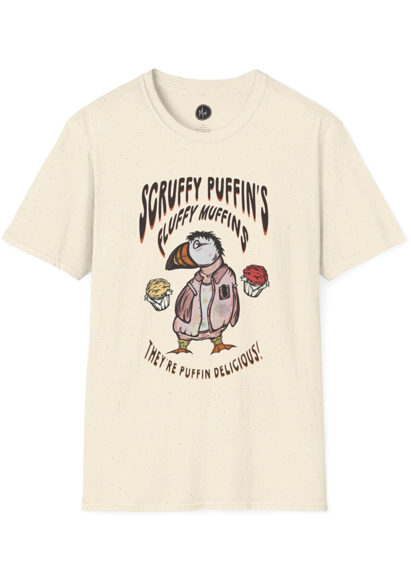 Scruffy Puffin's Fluffy Muffins |  Hand-drawn retro brand printed tee