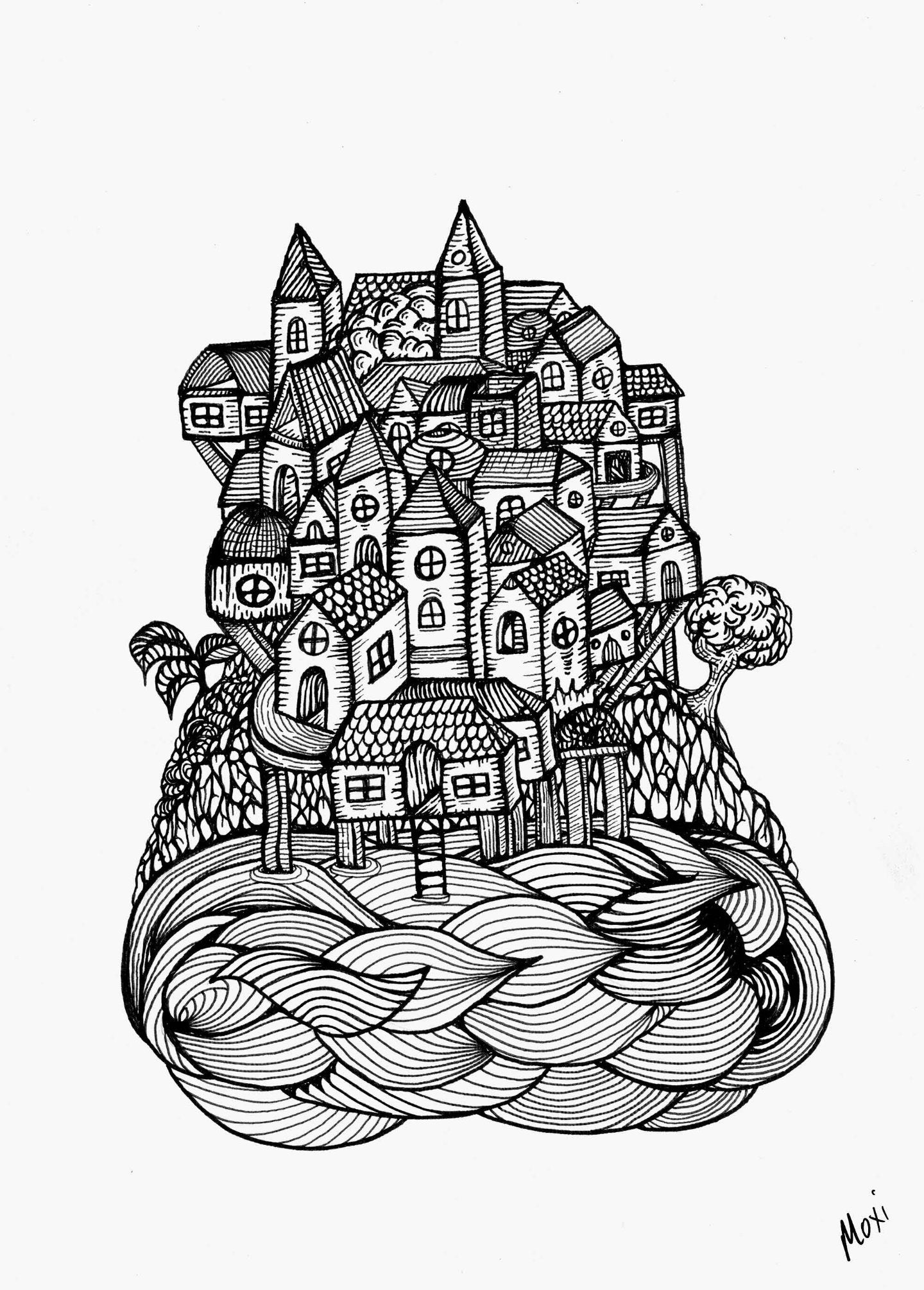 City On The Sea | Woodcut-Style Illustration