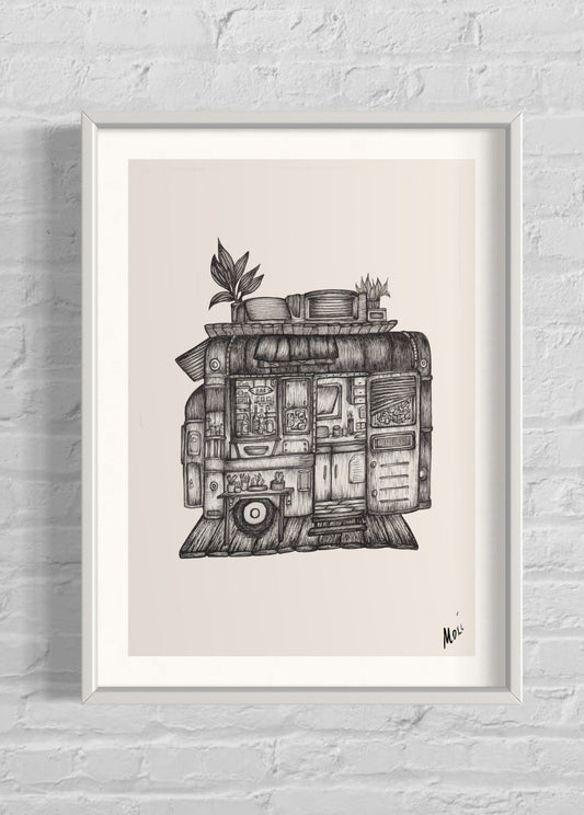 Horse Box Café | line Art Illustration