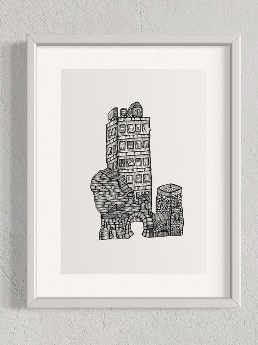 The Castle & High Rise | Detailed Line Art Print