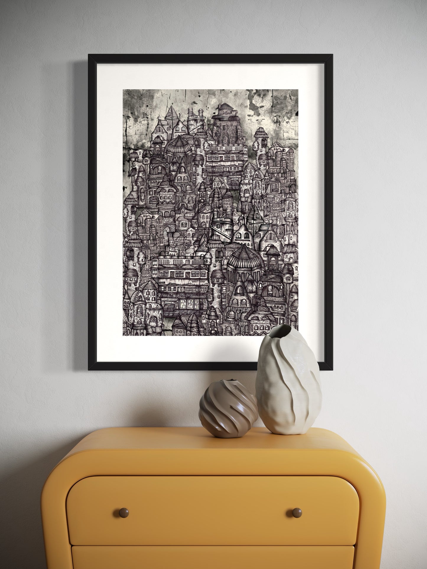 The City | Detailed Fine Line Print | Grey & Blue Shade