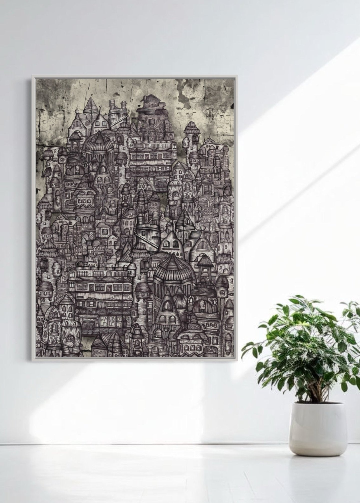 The City | Detailed Fine Line Print | Grey & Blue Shade