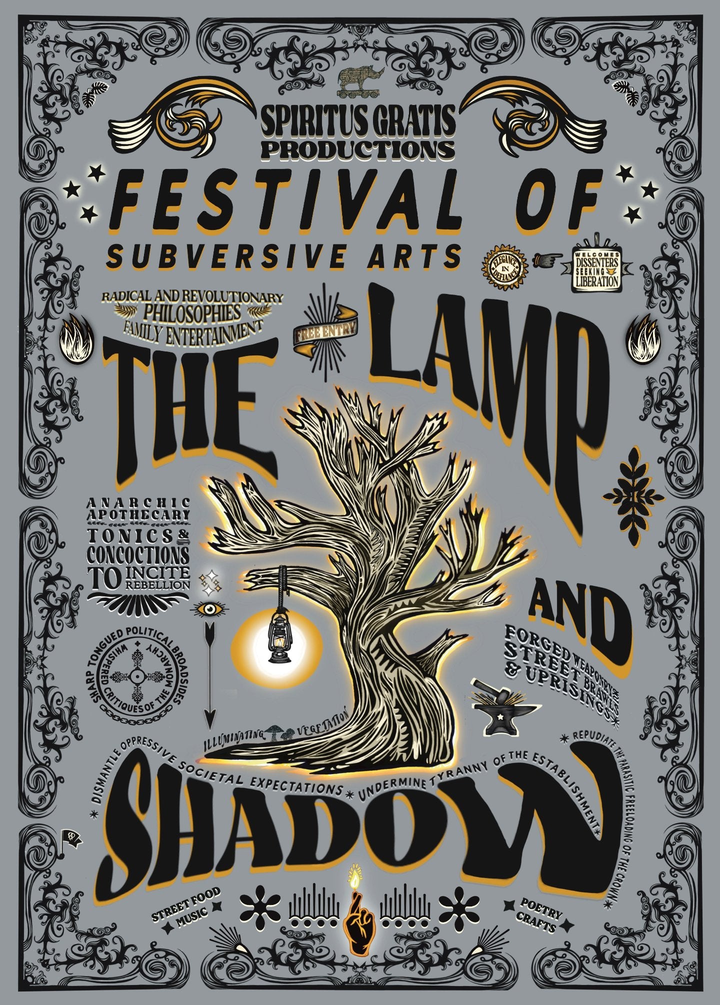 The Lamp & Shadow | Vintage style culture festival print | Subversive irreverent theme