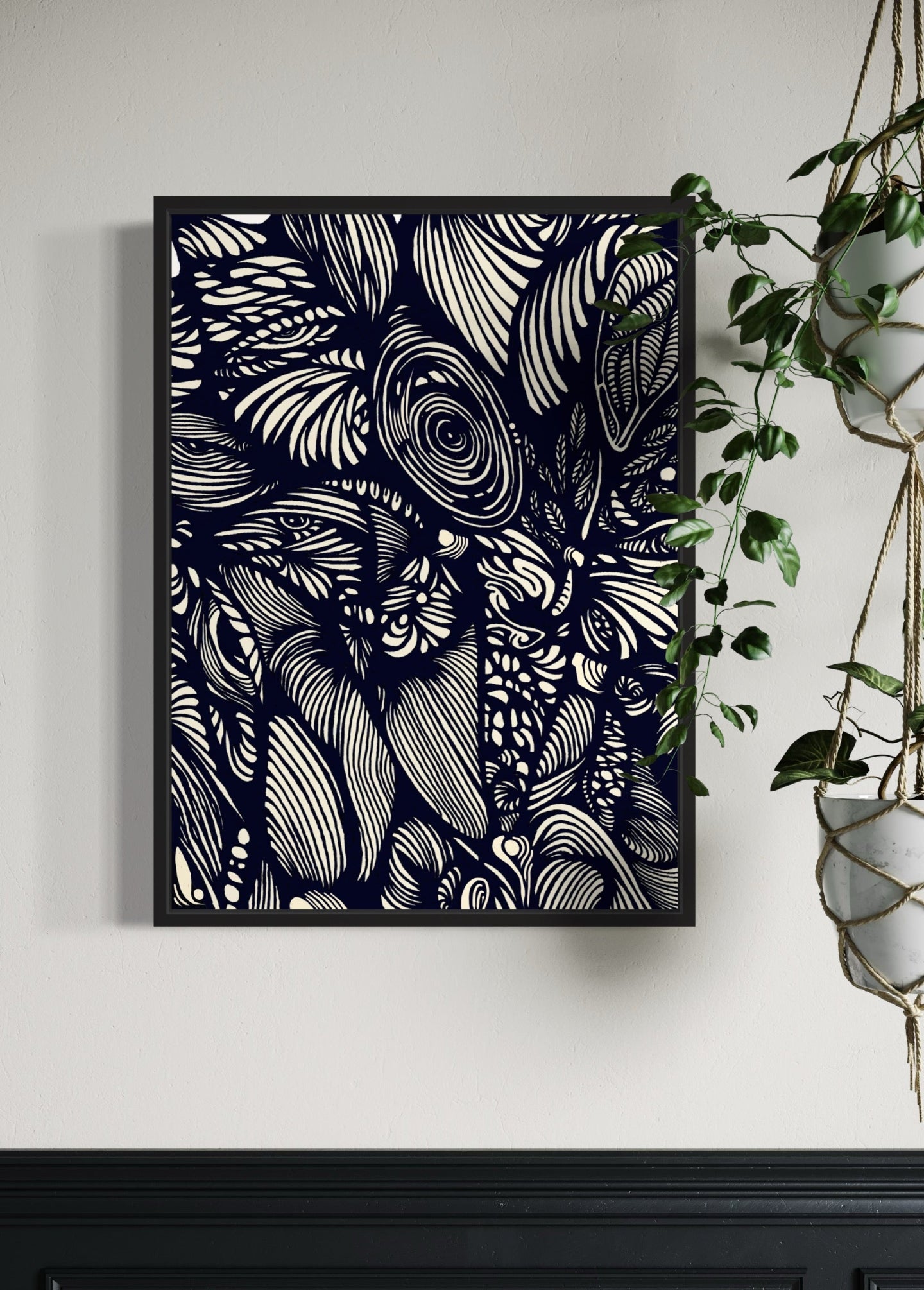 The Forest | Woodcut-Style Line Work | Black and White Line Art Print