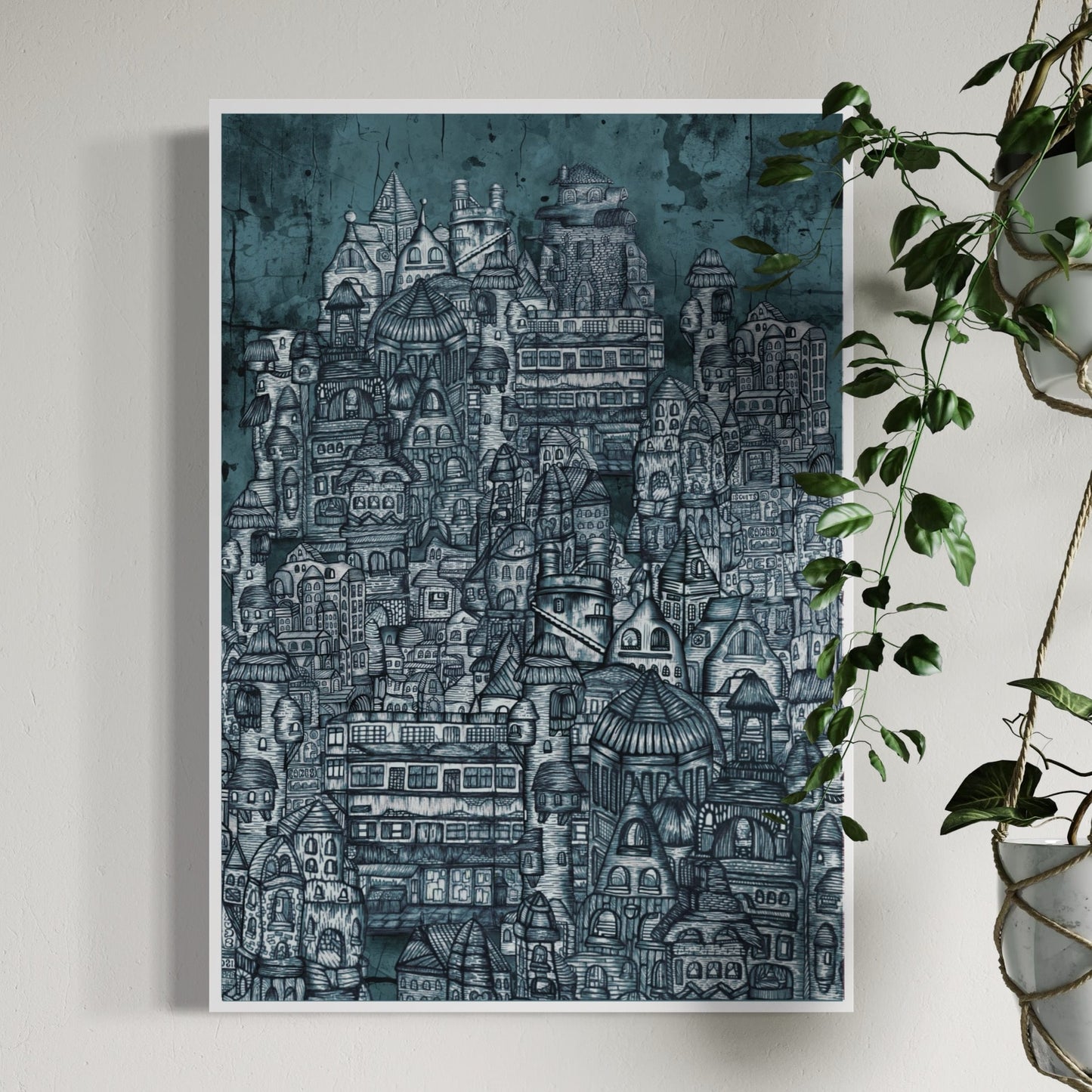 The City | Detailed Fine Line Print | Grey & Blue Shade