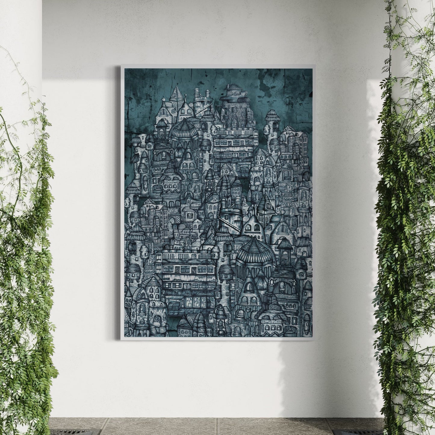 The City | Detailed Fine Line Print | Grey & Blue Shade