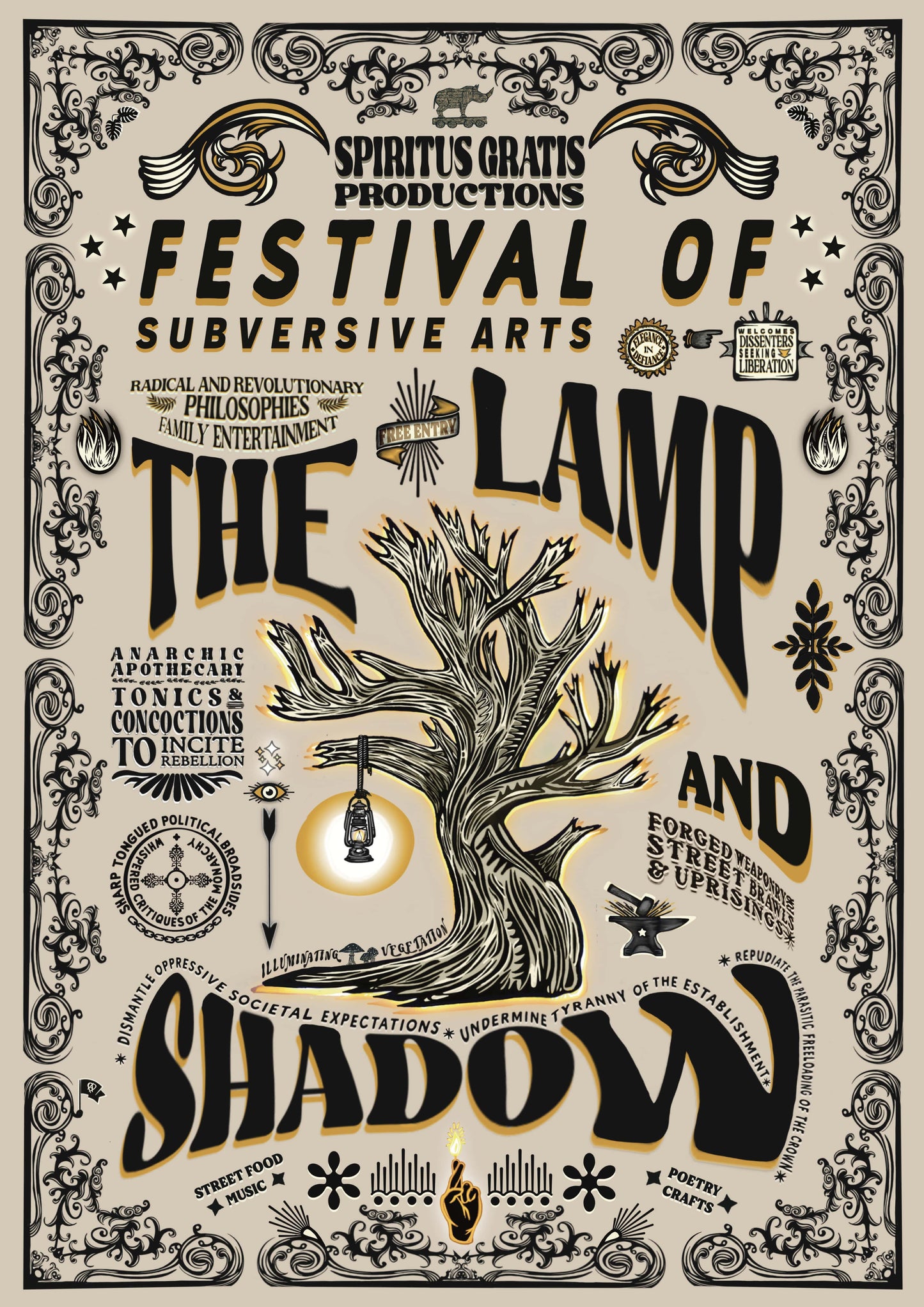 The Lamp & Shadow | Vintage style culture festival print | Subversive irreverent theme