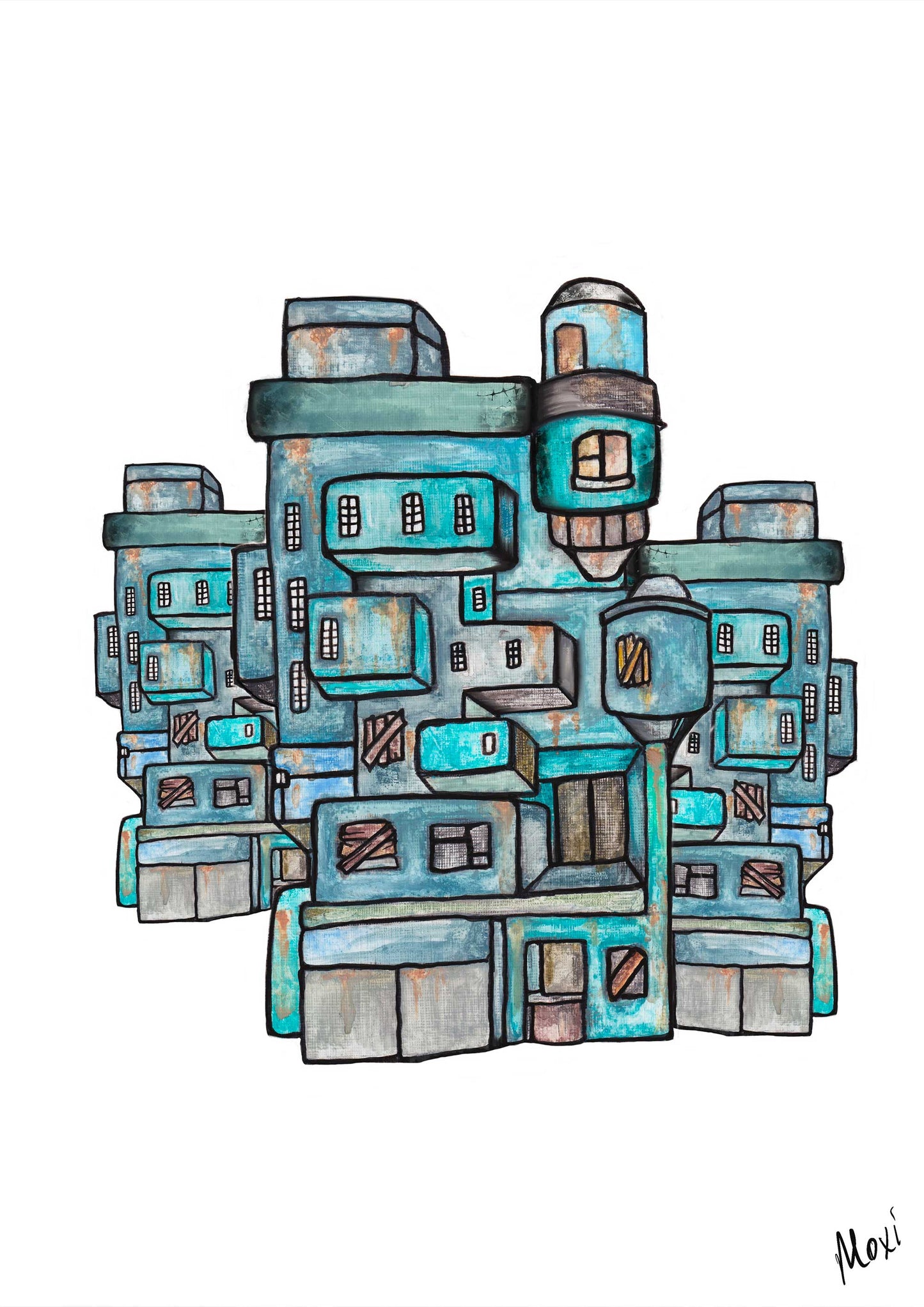 Village Mirage | Pastel Turquoise print