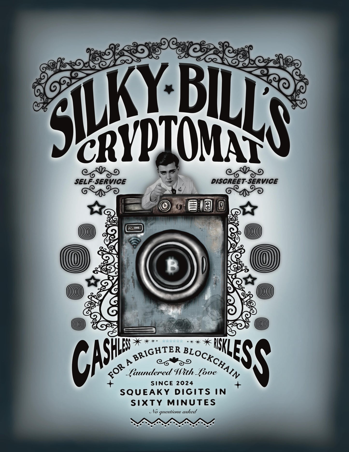 Silky Bill's Cryptomat | retro logo hand-drawn print