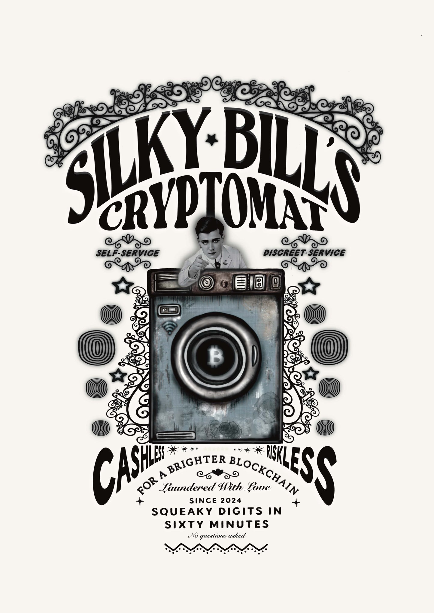 Silky Bill's Cryptomat | retro logo hand-drawn print