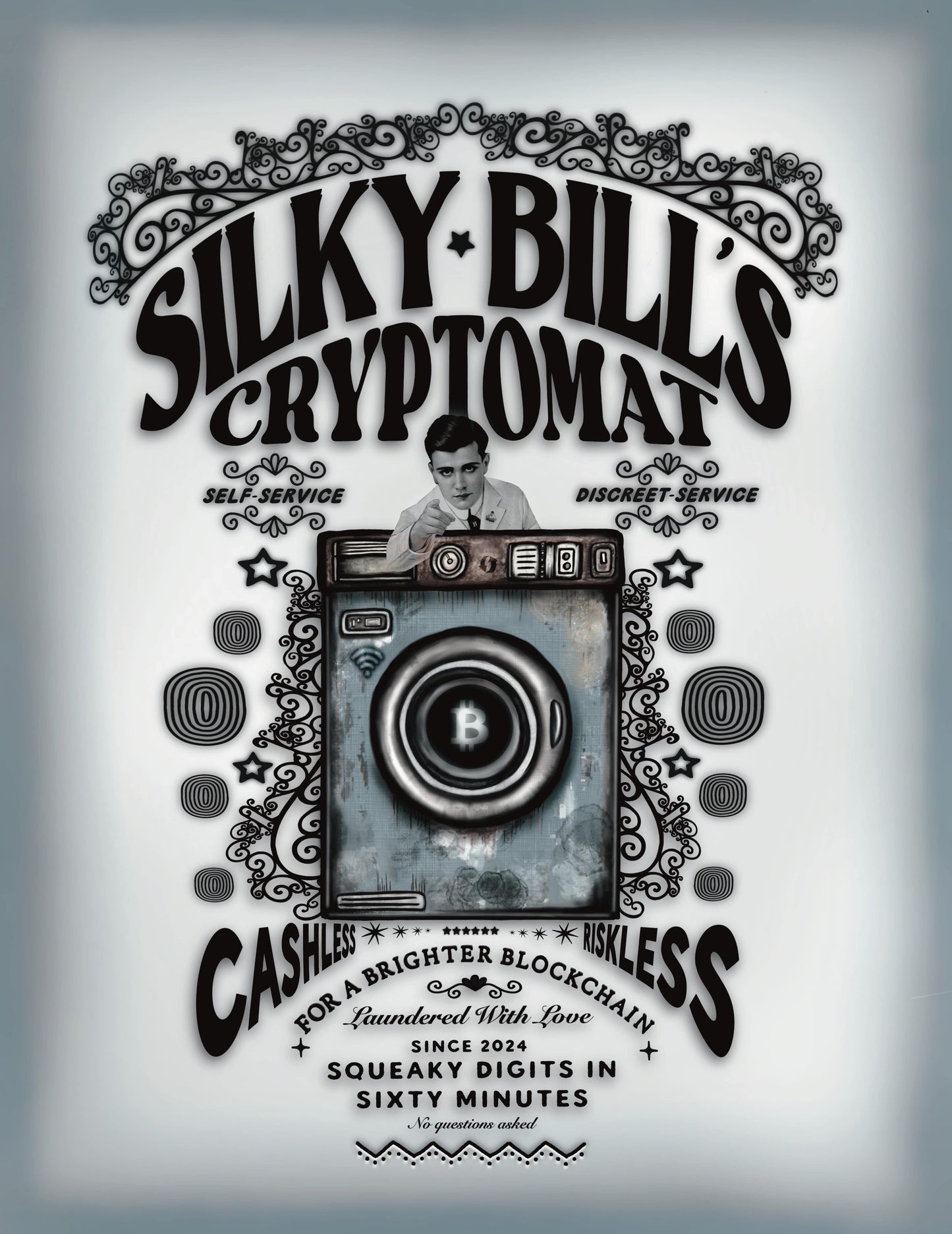 Silky Bill's Cryptomat | retro logo hand-drawn print