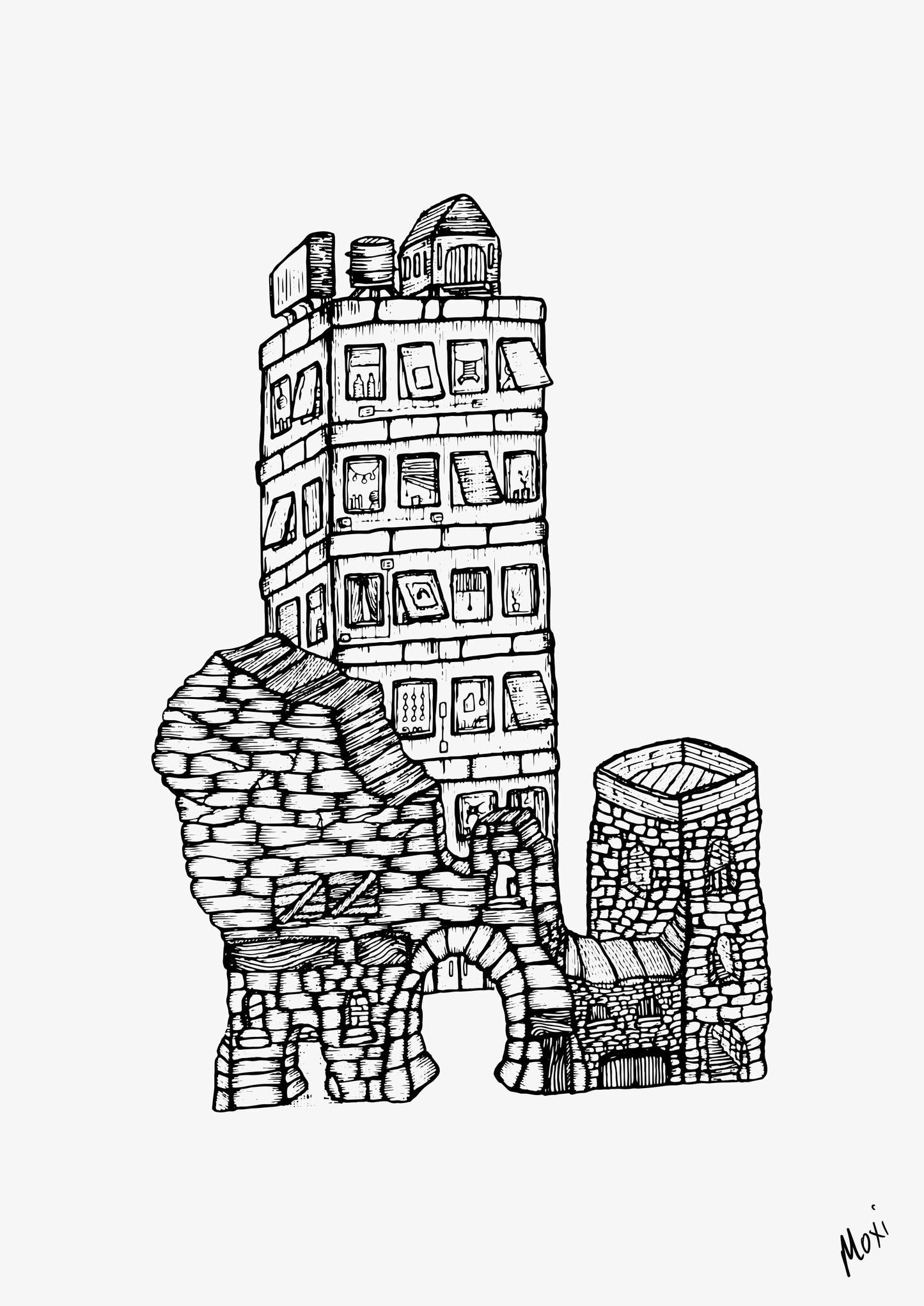 The Castle & High Rise | Detailed Line Art Print