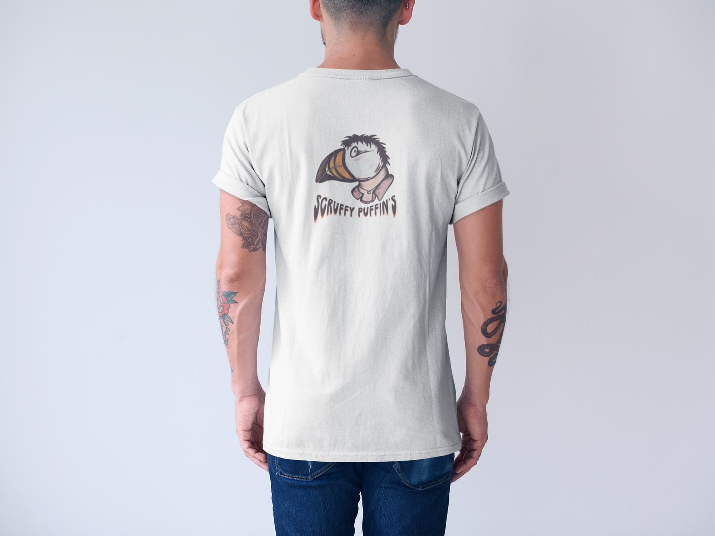 Scruffy Puffin's Fluffy Muffins |  Hand-drawn retro brand printed tee