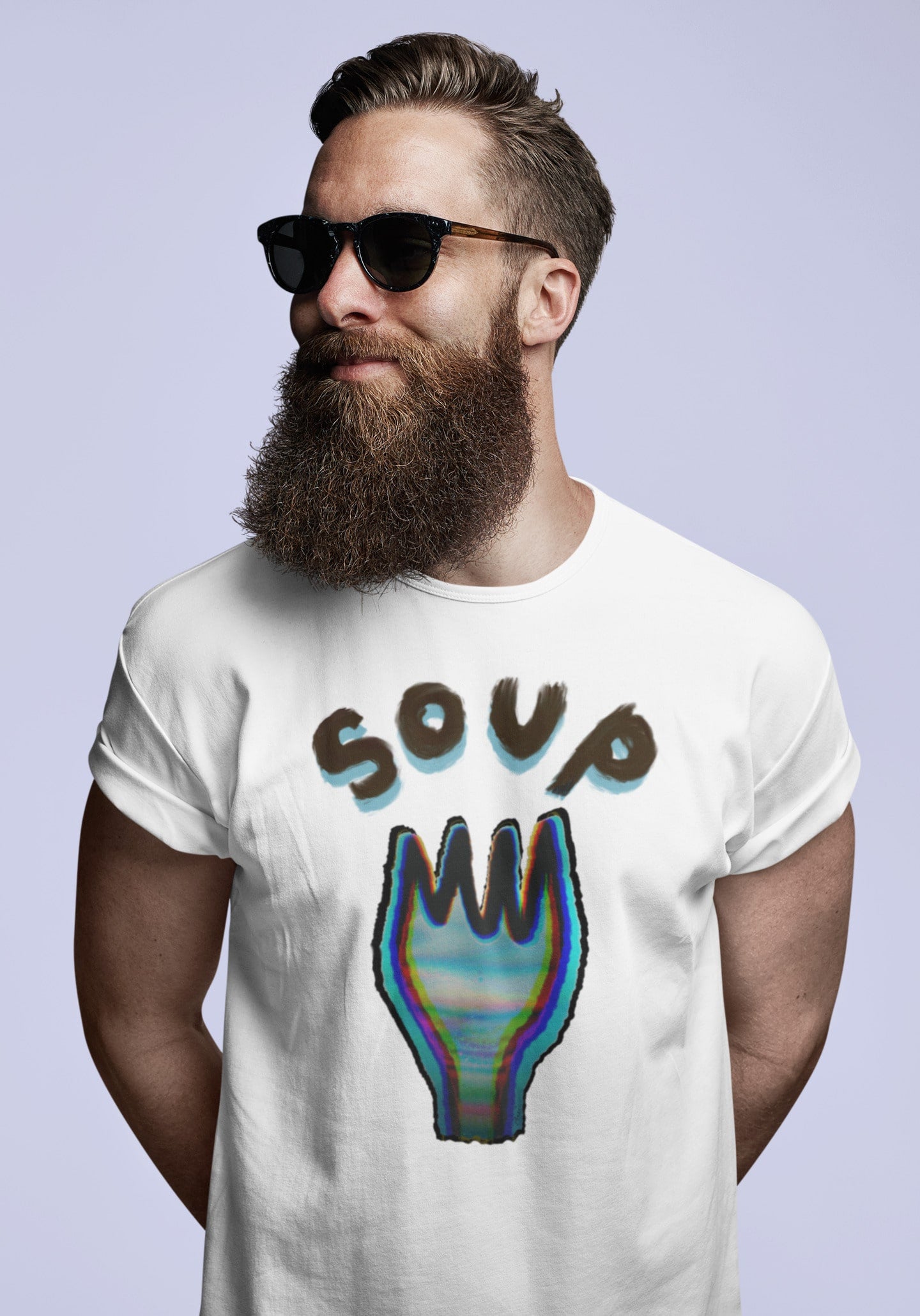 A Man With A Fork In A World Of Soup Tee | Hand-drawn printed t-shirt