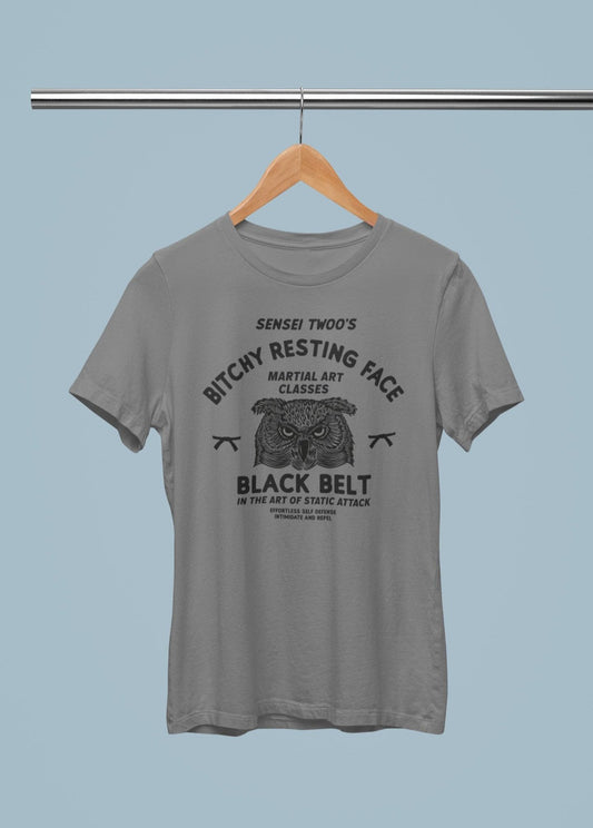 Sensei Twoo - Bitchy Resting Face Black Belt | Retro Logo Style | Hand-drawn printed tee