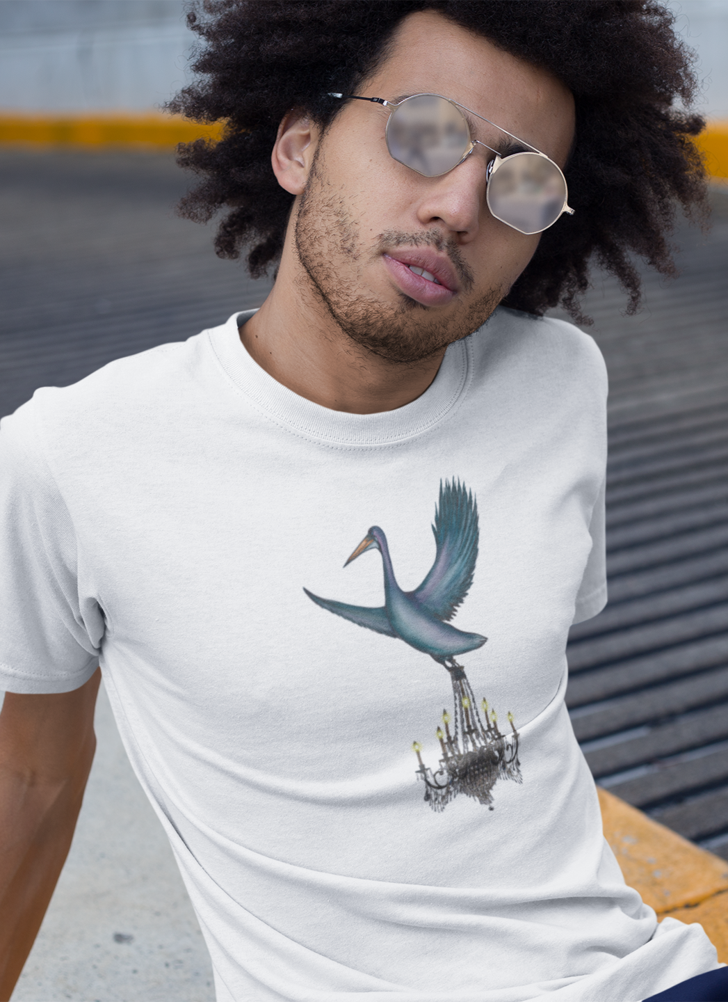 Pelican Chandelier Delivery Tee | Hand-drawn printed t-shirt