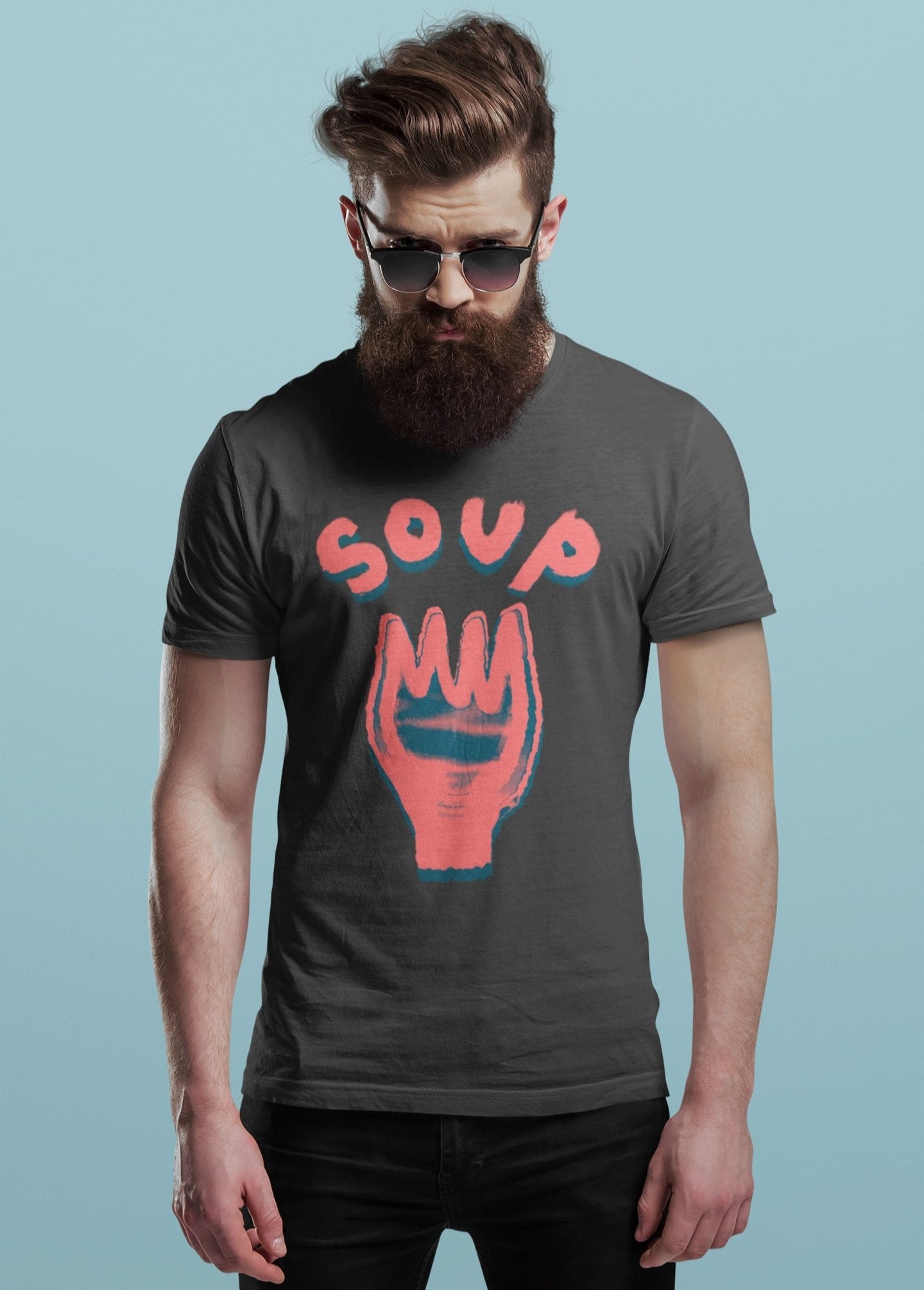 A Man With A Fork In A World Of Soup Tee | Hand-drawn printed t-shirt