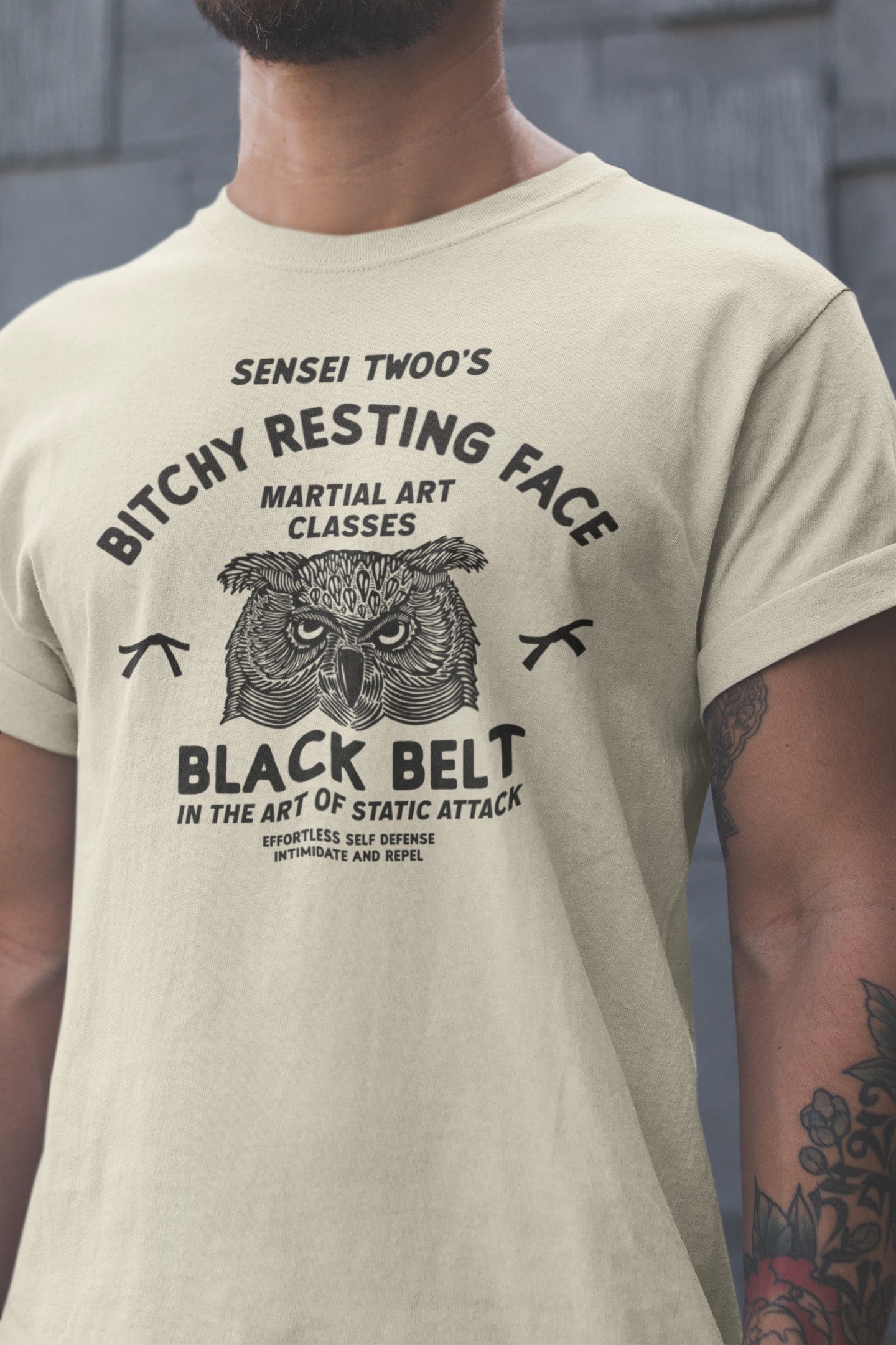 Sensei Twoo - Bitchy Resting Face Black Belt || Retro Logo Style | Hand-drawn printed tee